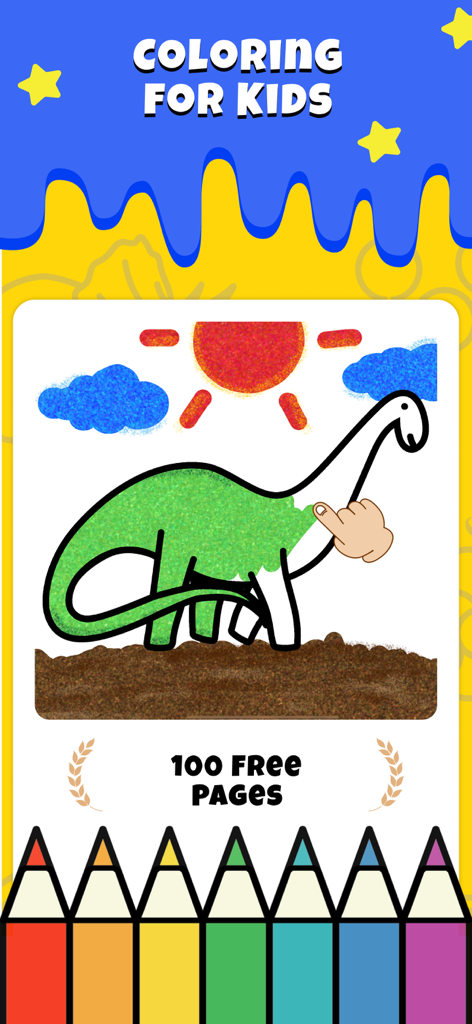 Un enfant utilise son doigt pour colorier un dessin de dinosaure dans une application de livre de coloriage pour enfants