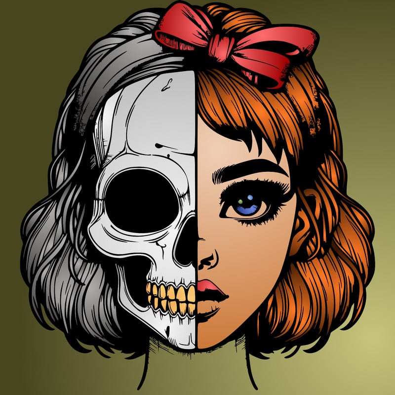 realistic girl with half skull mask