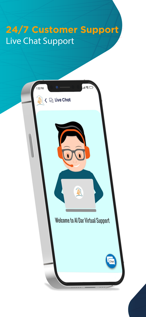 ALDAR FOR EXCHANGE WORKS - Aldar Exchange 24/7 live chat support screen with virtual assistant illustration