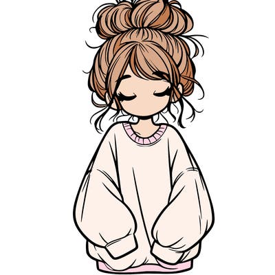 girl with baggy sweatshirt and messy bun