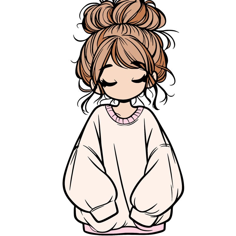 girl with baggy sweatshirt and messy bun
