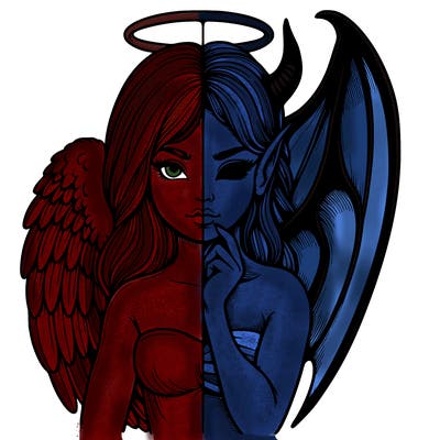 realistic angel half demon