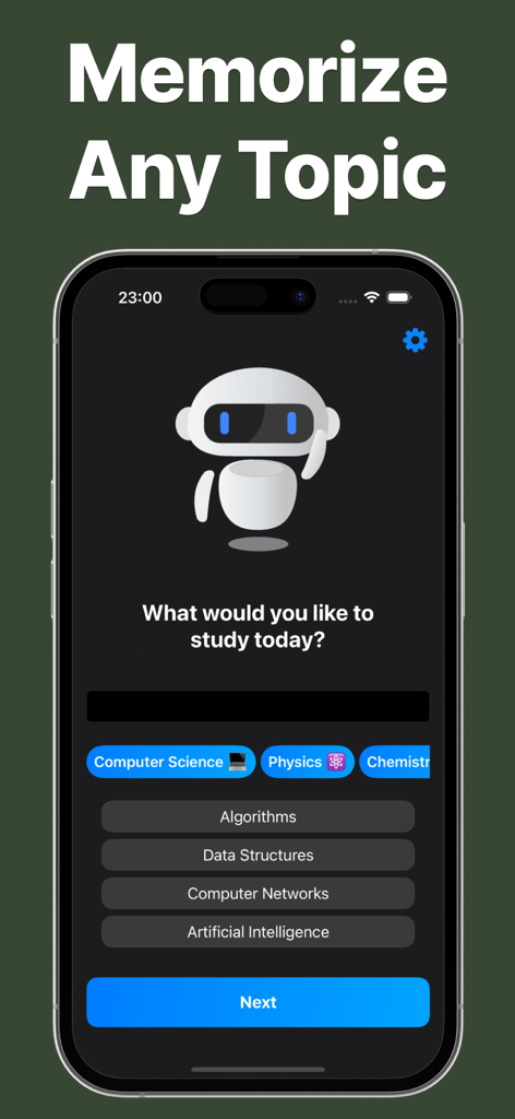 Feynman AI Study Notes Maker - Interface de l'application Feynman AI pour sélectionner des sujets d'étude comme l'informatique et la physique