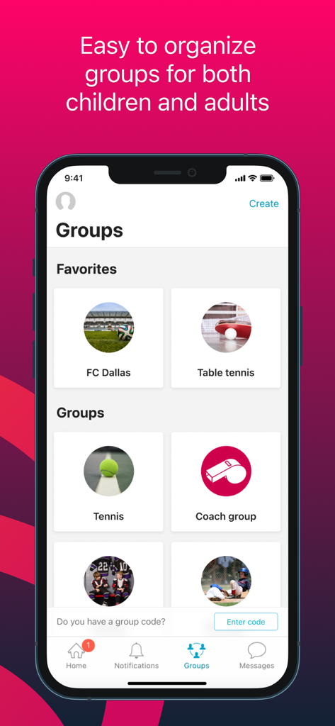 Spond - Spond app interface displaying different sports and social groups for easy organization