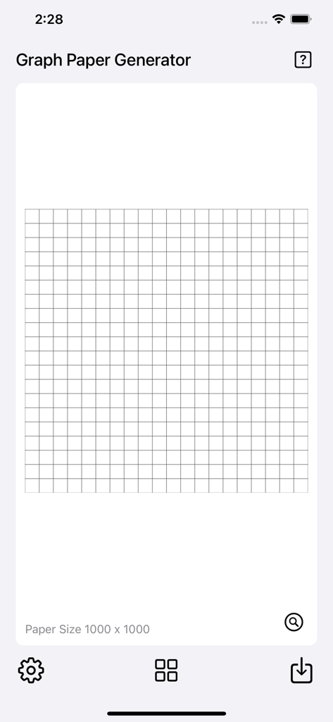 Graph Paper Gen - Graph Paper Generator app interface showing a square grid preview on a digital paper template.