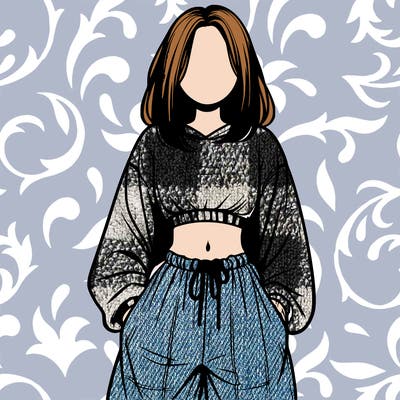 realistic girl faceless with baggy pants and a crop top