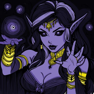 realistic scary beautiful elf sorceress casting spell