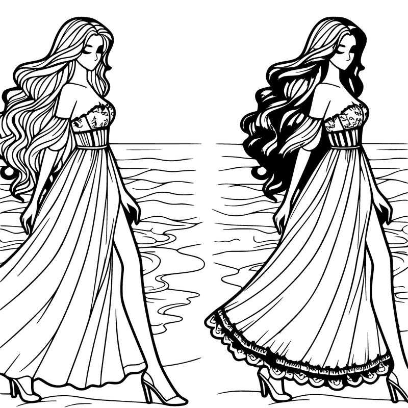 beautiful women with long dress walking on the beach