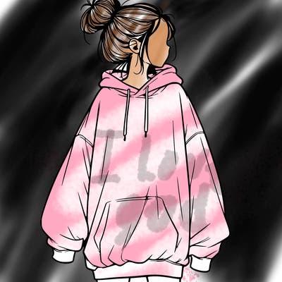 realistic girl with a oversized sweatshirt on and a bun