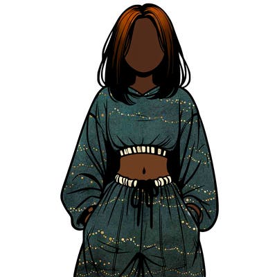 realistic girl faceless with baggy pants and a crop top