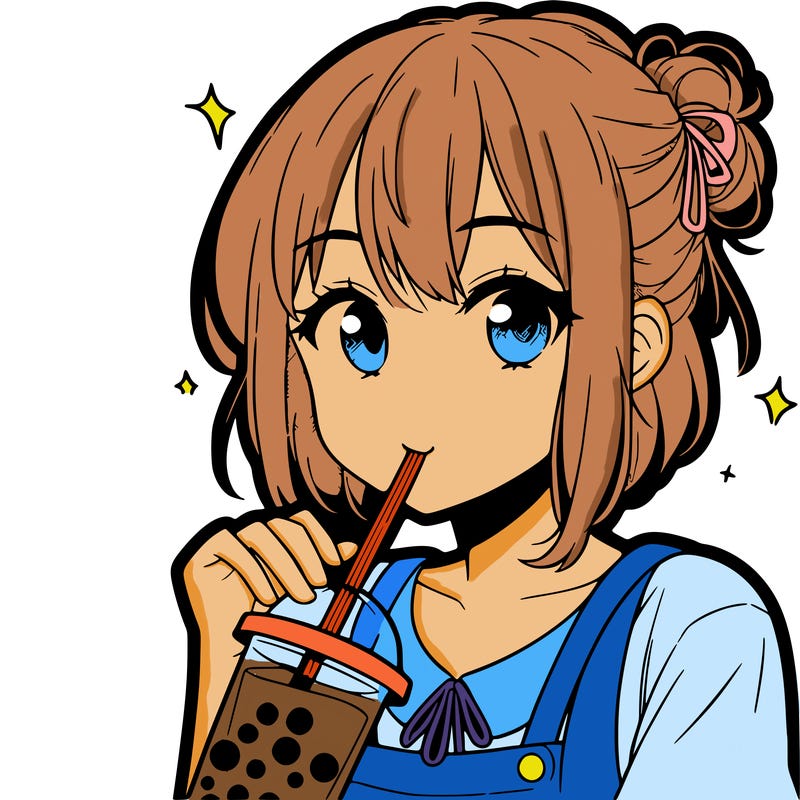 manga girl drinking boba