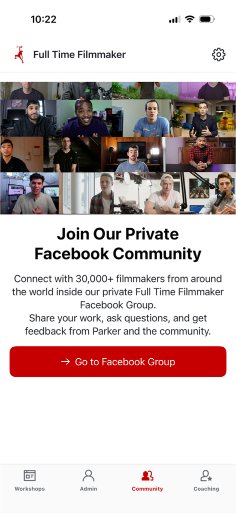 Full Time Filmmaker - Página da comunidade do aplicativo Full Time Filmmaker para o grupo privado do Facebook