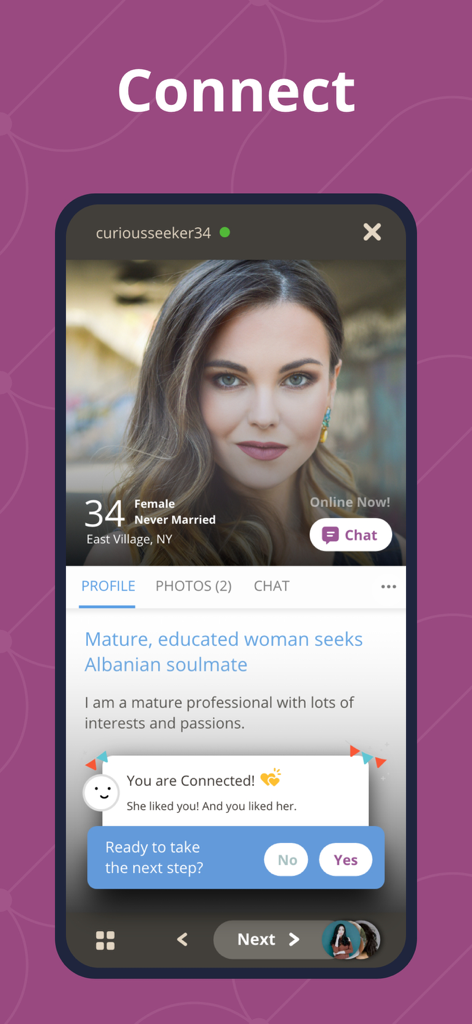 Une notification de correspondance sur le profil d'un utilisateur dans l'application de rencontre Rencontres Albanaises