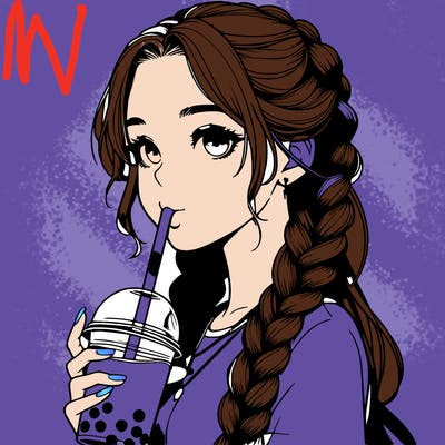 realistic girl with braided hair drinking boba