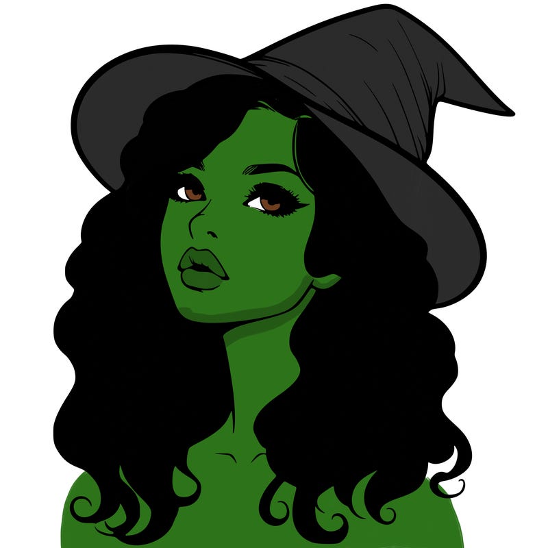 realistic witch girl with wavy hair and lips