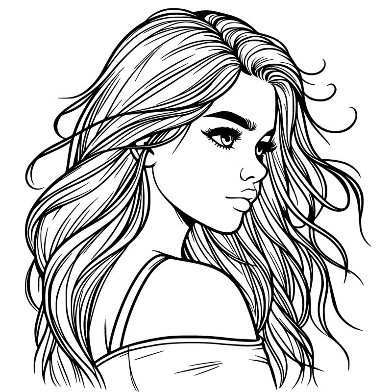 realist girl looking to the side with her hair let out.