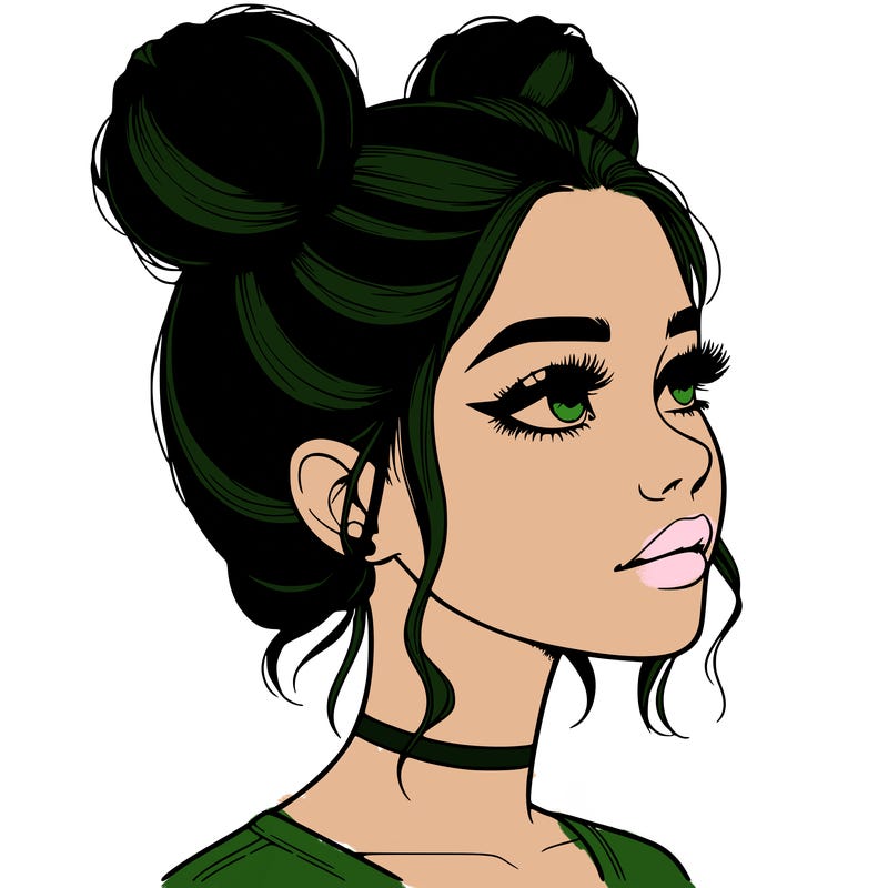 realistic girl with buns on the top of her head