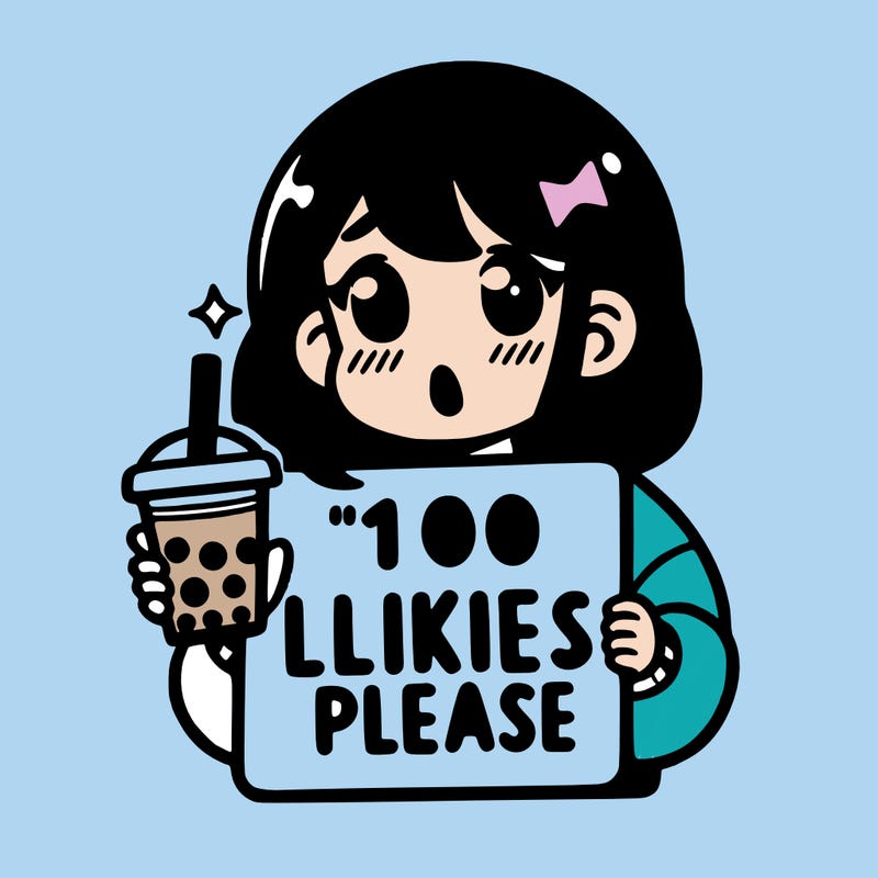 girl holding boba while saying 100 likes please