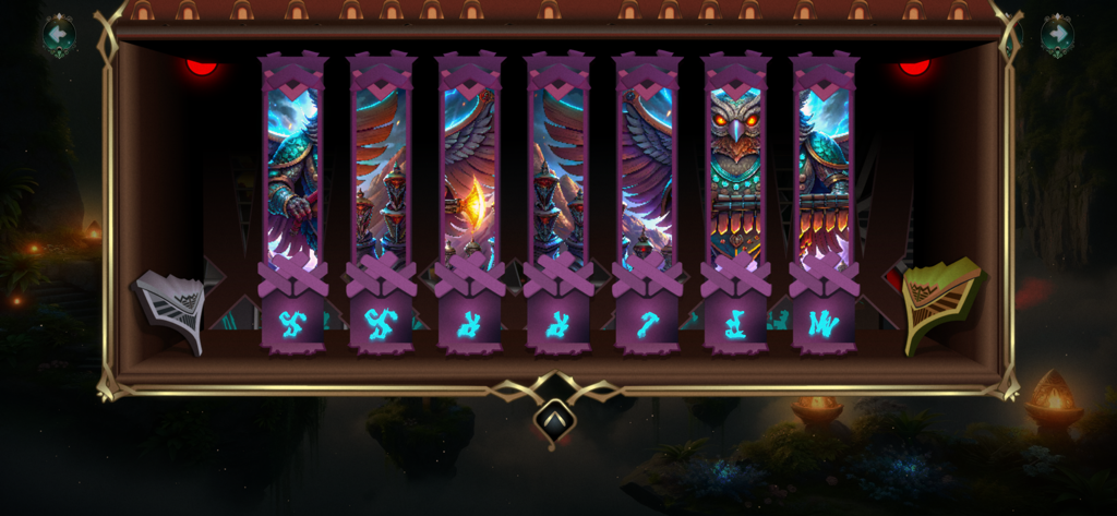 i Legendary Instruments - A mystical owl puzzle with vertical tiles and glowing blue symbols in the i Legendary Instruments game