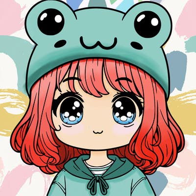 a cute girl wearing a frog hat