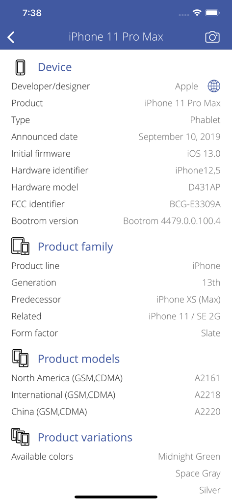 Printer Discover - Technical hardware and software specifications for iPhone 11 Pro Max