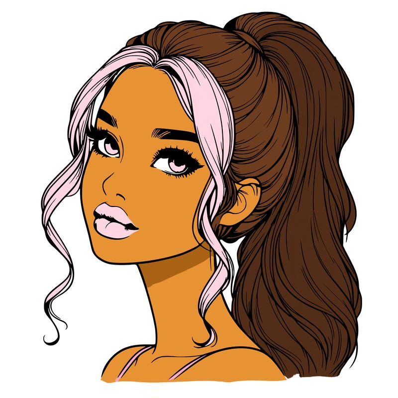 realistic girl with a ponytail on her hair and lips