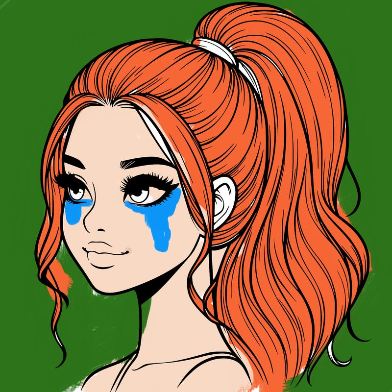 realistic girl with a high ponytail