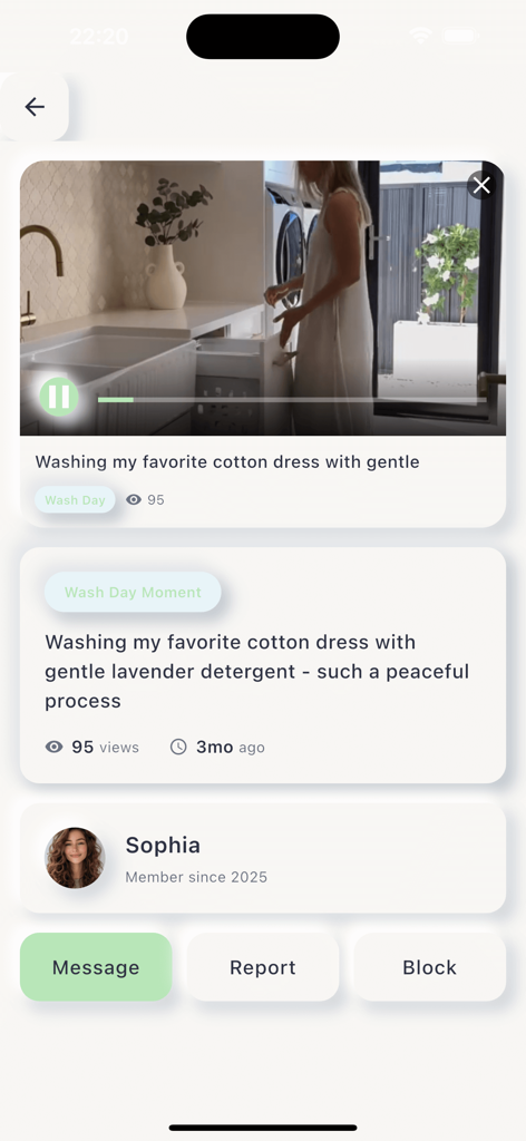 Lania - A peaceful laundry ritual post and user profile on the Lania lifestyle app