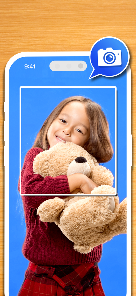 Uma tela de smartphone exibindo uma foto de uma garota sorrindo abraçando um ursinho de pelúcia sendo usada para criar um quebra-cabeça personalizado.