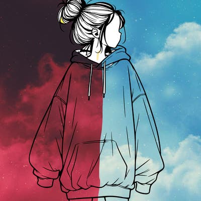 realistic girl with a oversized sweatshirt on and a bun