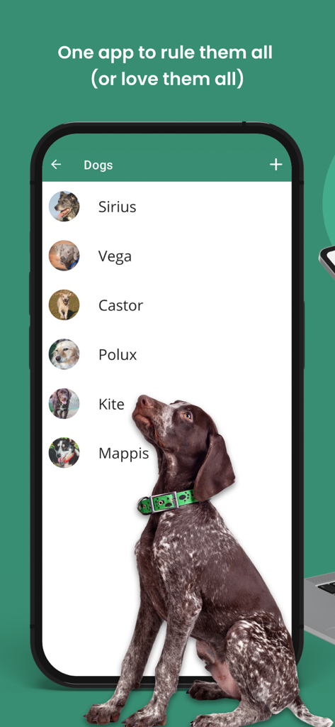 DogTrack - DogTracks app screen displaying a list of dogs for tracking management