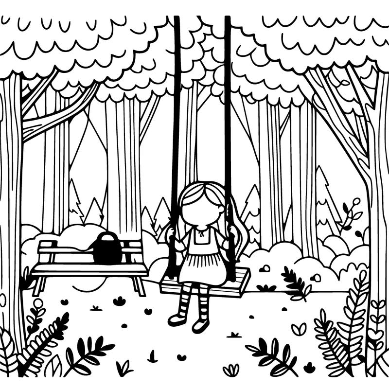 a giel on a swing in a forest