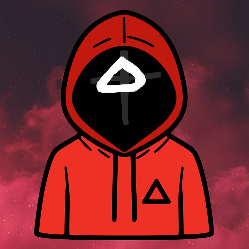 a person with non face waering a hoodie with a small triangle symbol