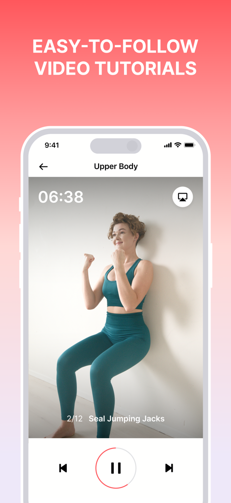 Organic Fit: Workout for Women - Mobile app screen showing an easy to follow upper body workout video tutorial for women