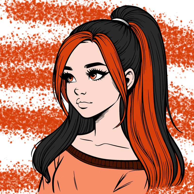 realistic girl with a high ponytail