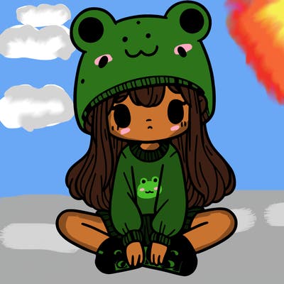 a girl wearing a frog hat and some frog socks
