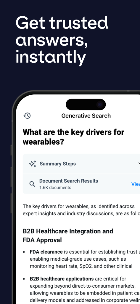 AlphaSense - AlphaSense app interface showing AI generative search results for business research