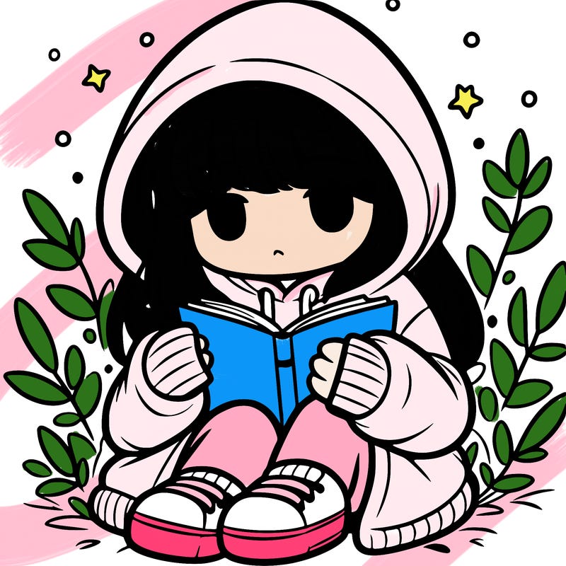 girl in oversized hoodie reading a book