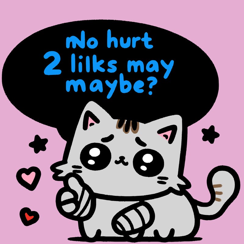 cute cat thats been hurt saiying 2 likes maybe