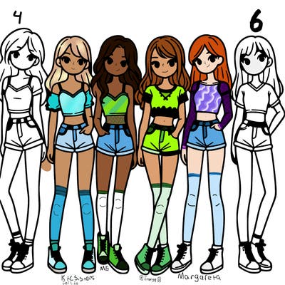 a group of girls wearing crop tops and shorts