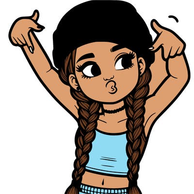 realistic teenage girl with braids and a beanie and crop top doing 🫶🏼