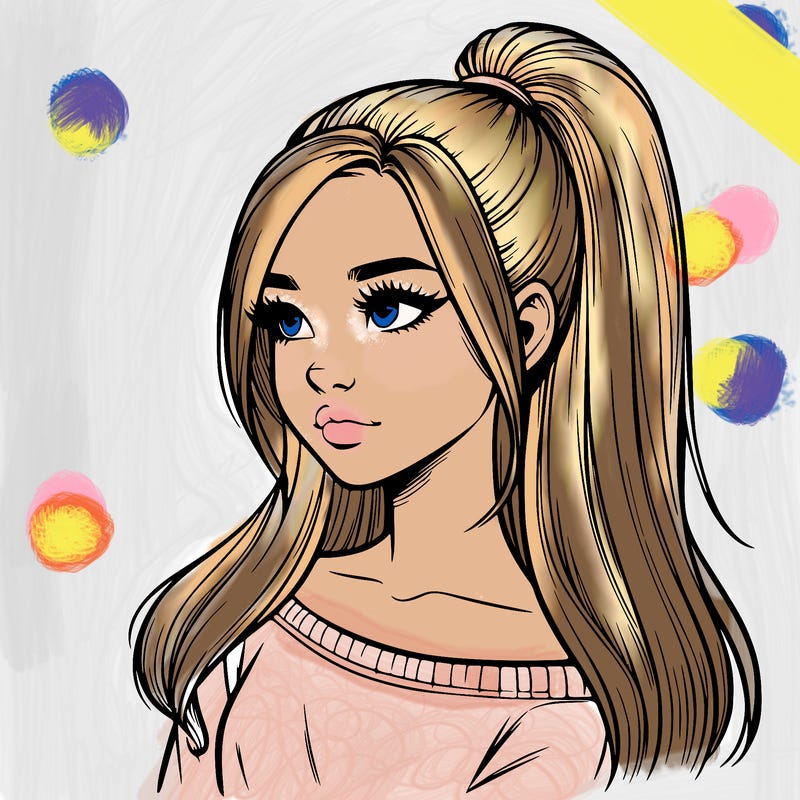realistic girl with a high ponytail