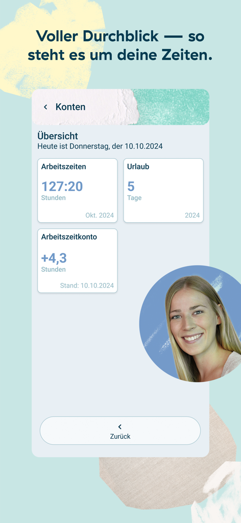 gastromatic - Gastromatic app interface showing work hours and vacation balance overview