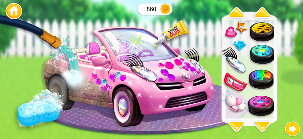 Cleaning and fixing a pink car in the Sweet Olivia game