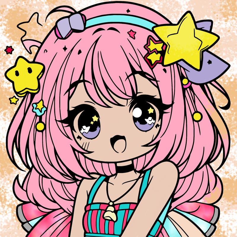 cute anime girl with star accessories