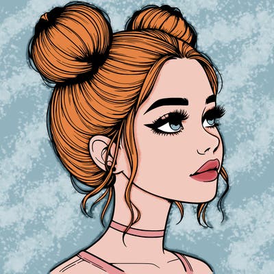 realistic girl with buns on the top of her head