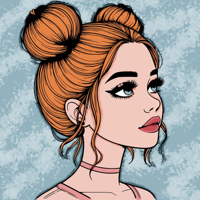 realistic girl with buns on the top of her head