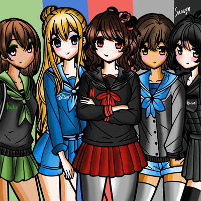 teen manga girls group of 5