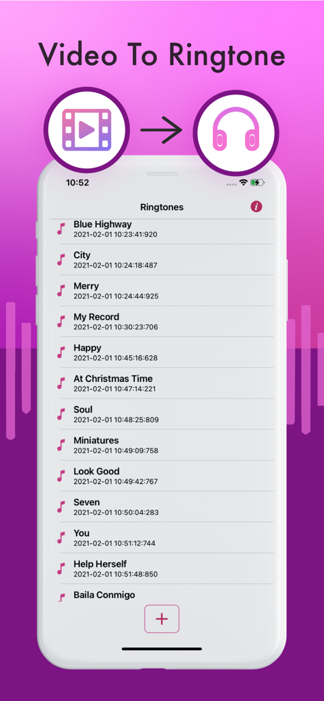 Ringtone Maker . - Interfaz de la aplicación para convertir videos en tonos de llamada personalizados en iPhone.