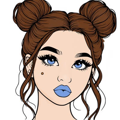 realistic girl with two buns on her hair and lips